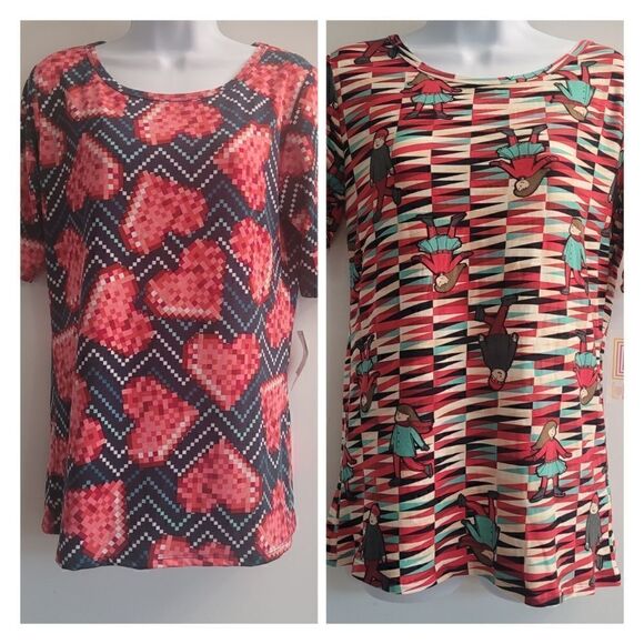 Lularoe gigi bundle with hearts and kids!  Great Prints On These Two! - Picture 1 of 7